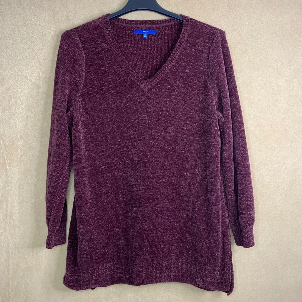 Apt 9 Womens V Neck Long Sleeve Tunic Sweater Casual Plus Size XXL Burgundy EUC